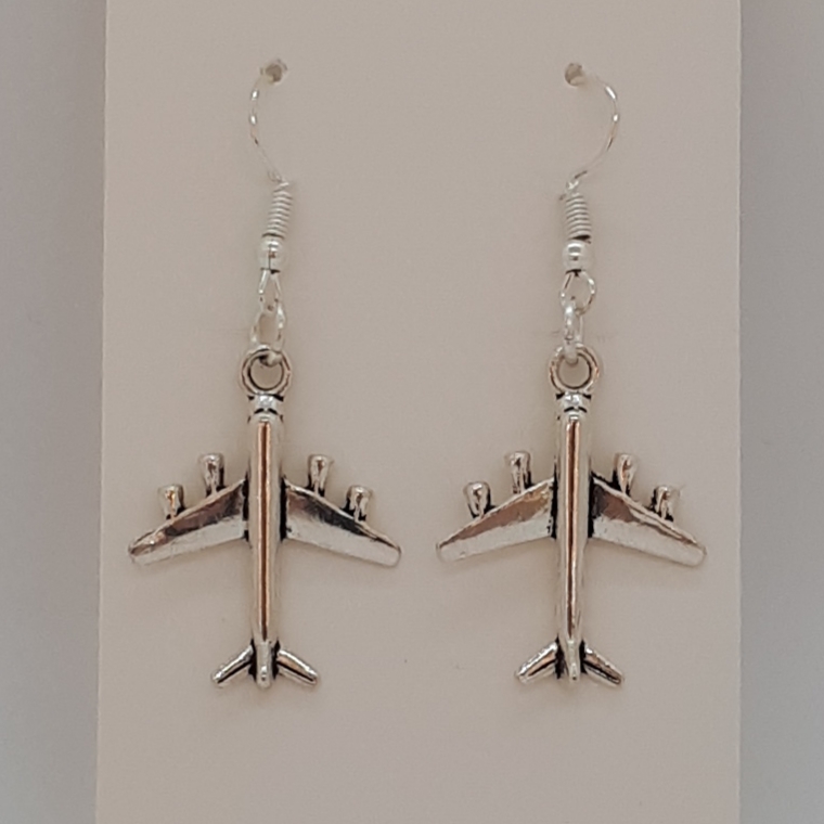 Earring-Silver-Charm-Airplane-R30