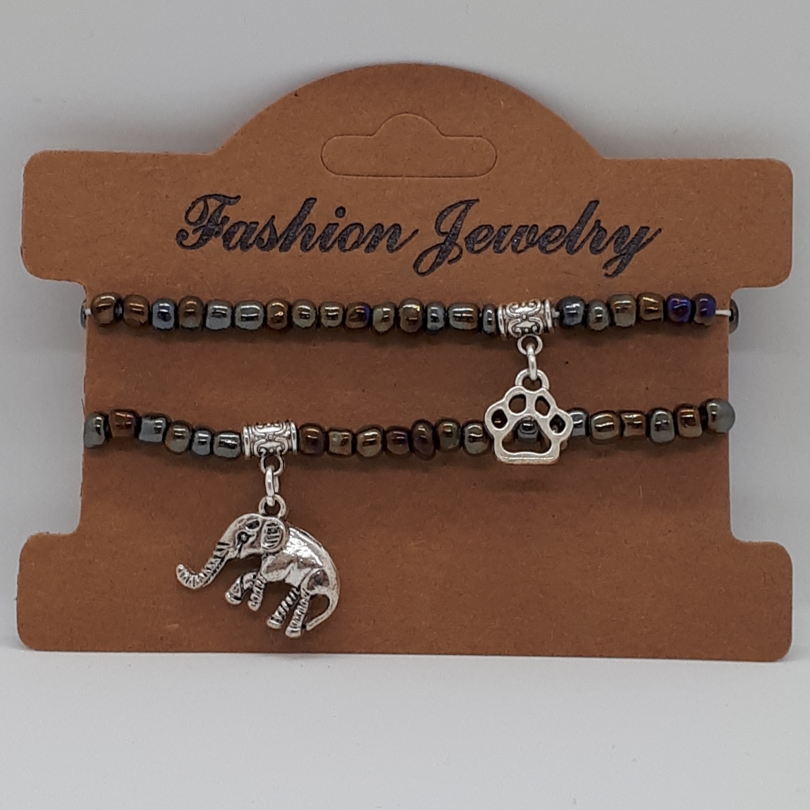 Silver Charm Seed Bead Bracelet Set